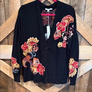Chico's Black Cardigan with Colorful Embroidery